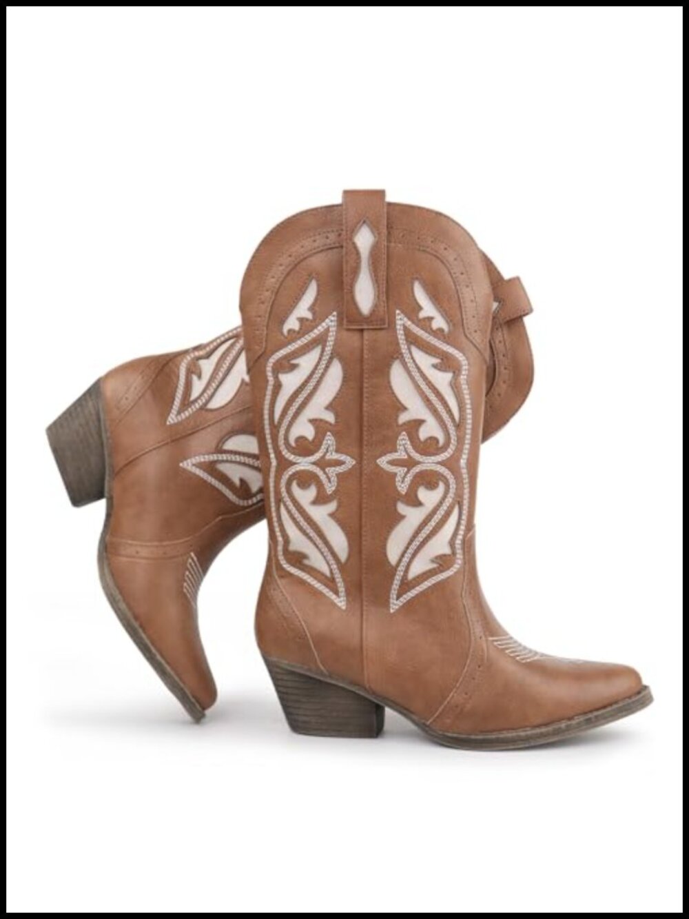 Hawkwell Women's Embroidered Cowboy Boots Pointed Toe Chunky Block Heel Pull On